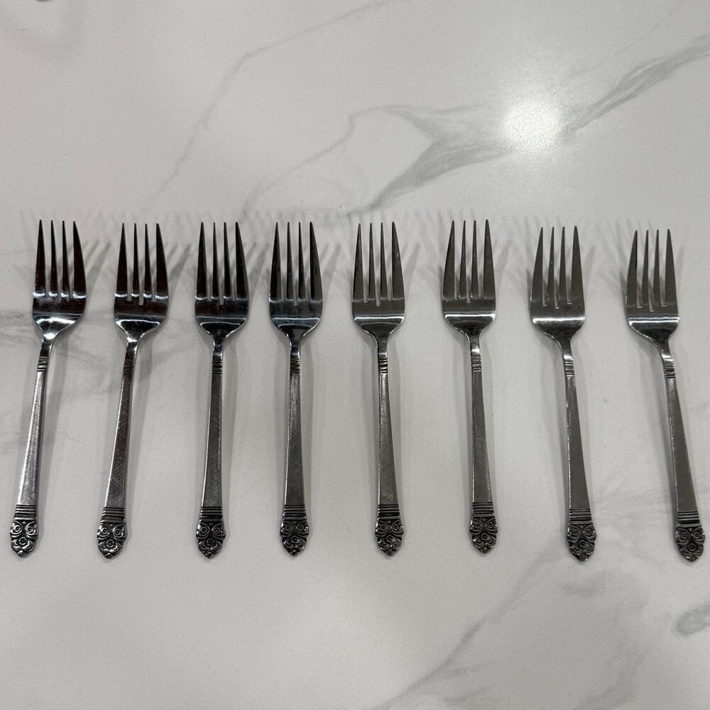 VINTAGE Rogers Co. Salad Forks Set 8 Stainless Korea Floral Replacement Flatware